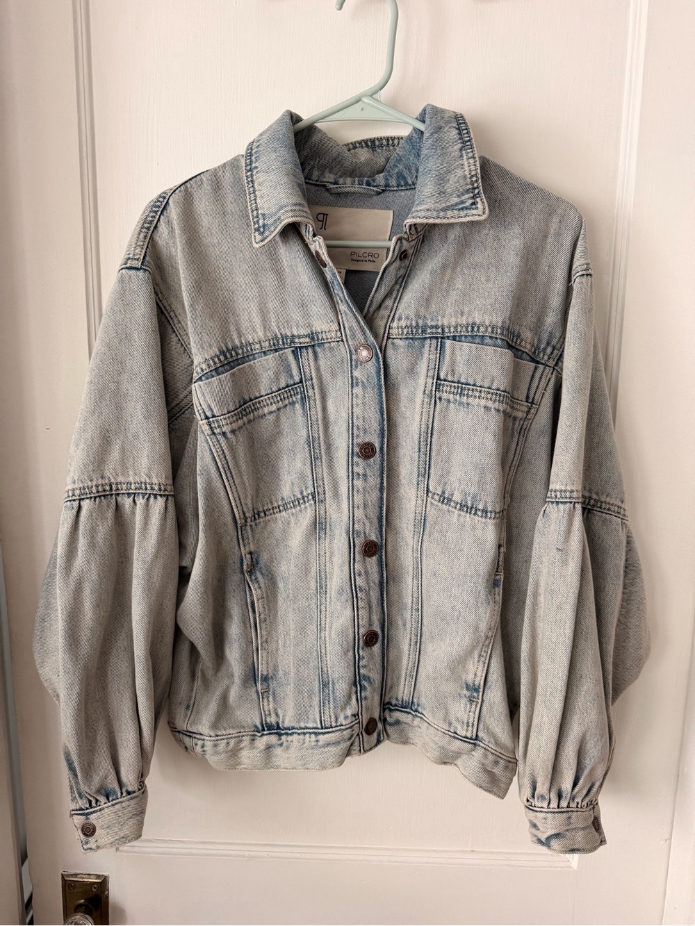 Pilcro Light Blue Washed Denim Jacket with Balloon Sleeves